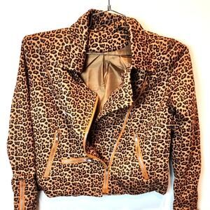 New Animal Print Moto Biker Jacket‎ Black Brown Full Zip Pockets NWOT Size S